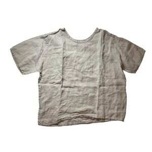 Flax Shirt Womens Small Natural oatmeal Linen Short Sleeve  Top